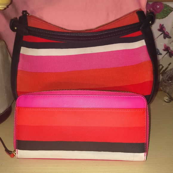 Kate Spade Hayes Street Aiden Hobo Bag Co-ordinating Bonita Stripe Wallet - Picture 3 of 13